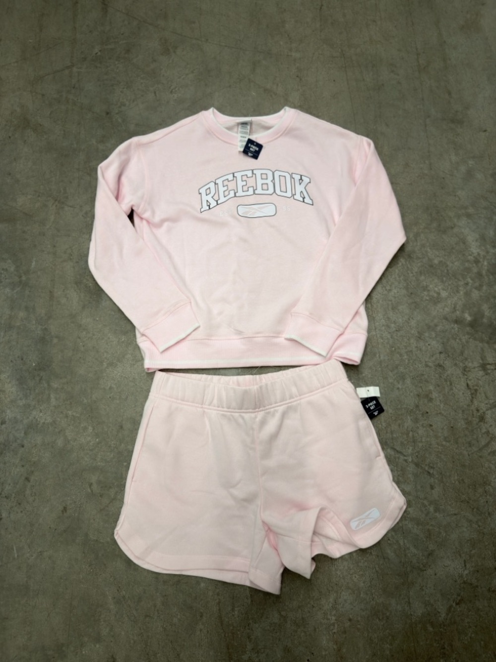 Reebok Light Pink Crewneck Sweatshirt and Matching Shorts Set